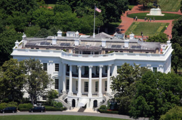 Aerial View of The White House and Lafayette Square, Washington DC, USA.