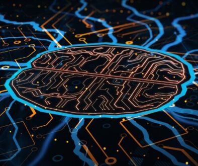 Creative Circuit Brain Hologram On Dark Background. Ai, Artifici